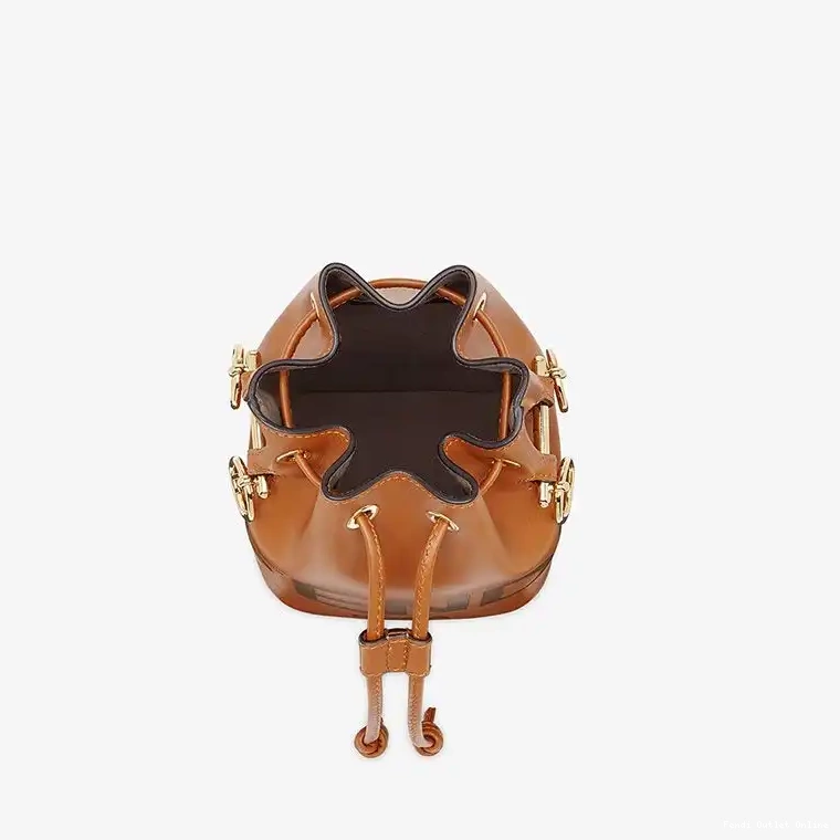 Affordable Logo Brown Leather Fendi Mon Mini In Calf Bag ROMA Tresor Bucket 0517